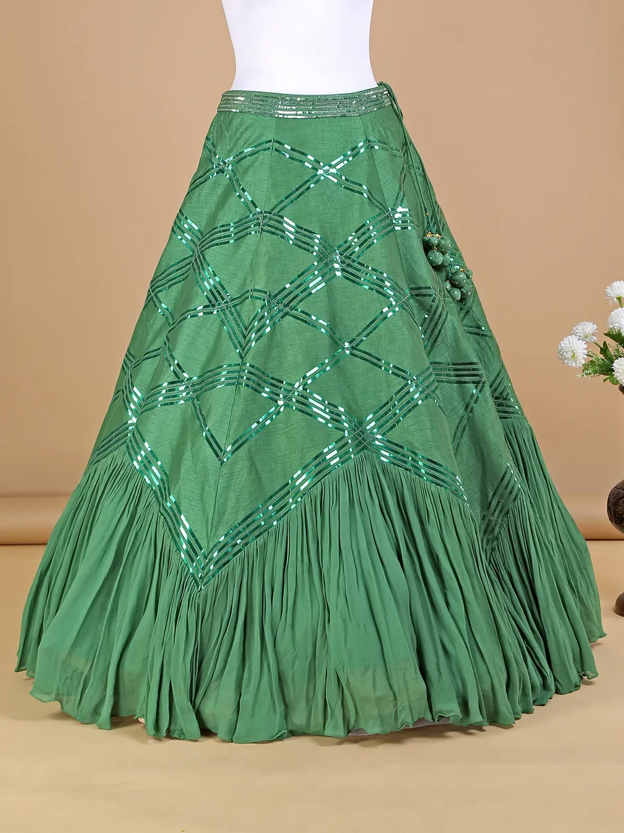 Fabulous dark green raw silk lehenga choli