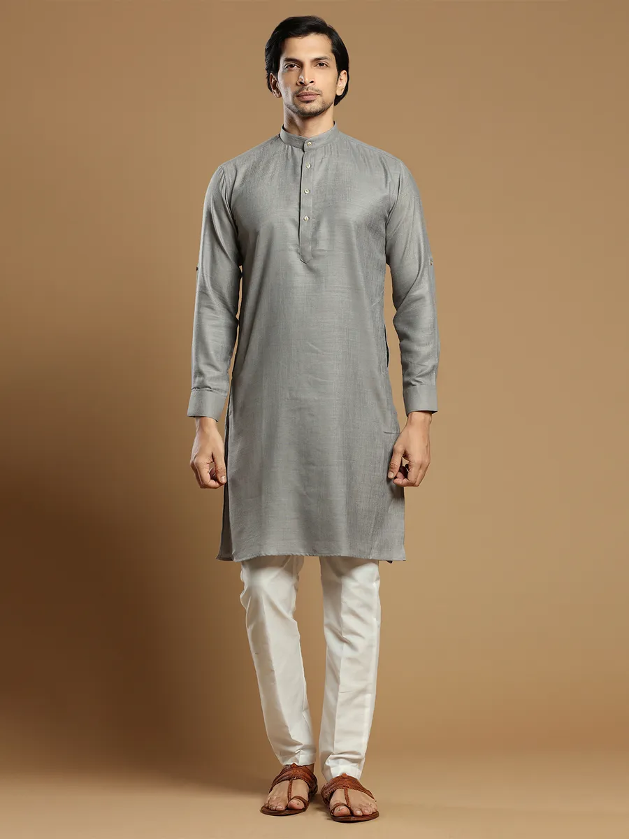 Fabulous grey solid cotton men festive events  Kurta pajama