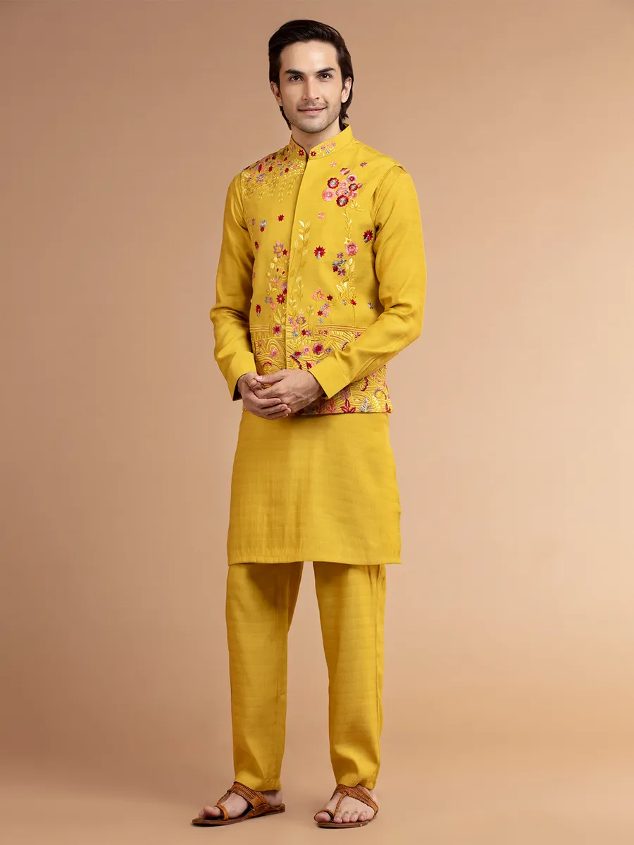 Fabulous mustard yellow silk waistcoat set