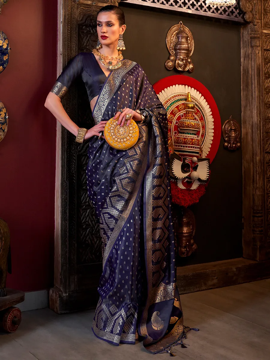 Fabulous navy satin saree