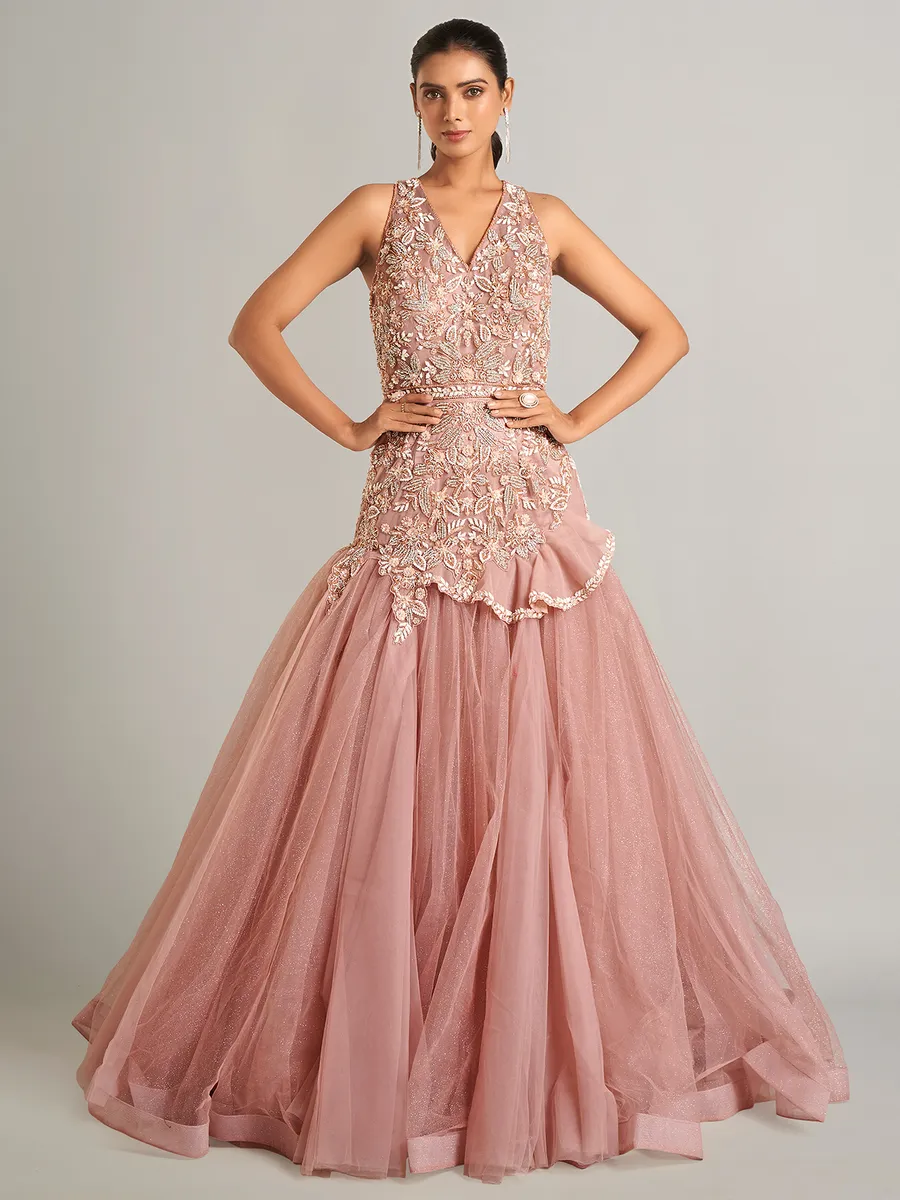 Fabulous peach floor length net gown