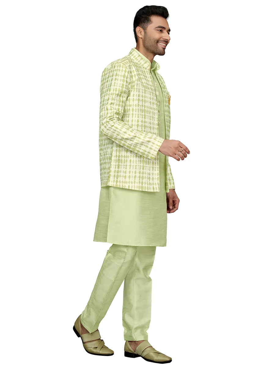 Fabulous pista green printed silk indowestern