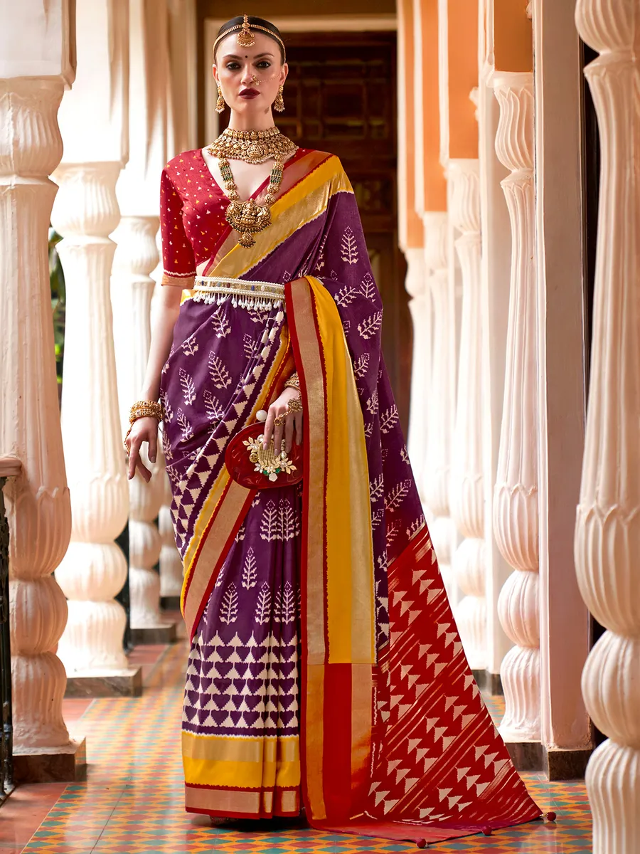 Fabulous purple silk patola printed saree