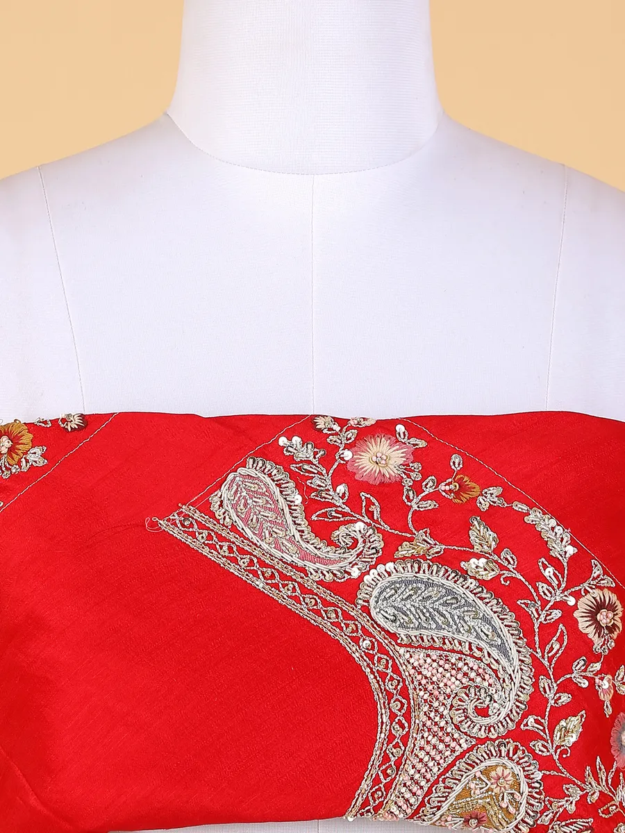 Fabulous red raw silk unstitched lehenga choli