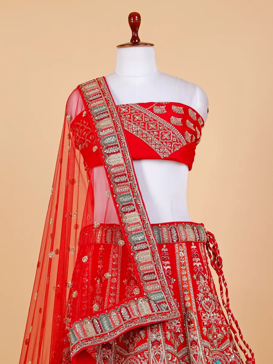 Fabulous red unstitched bridal lehenga choli