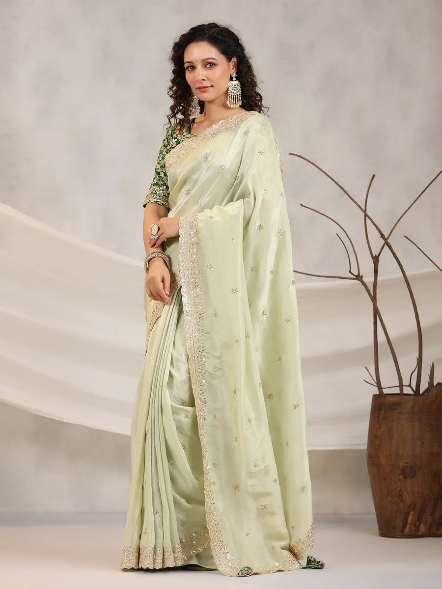 Fabulous silk pista green saree