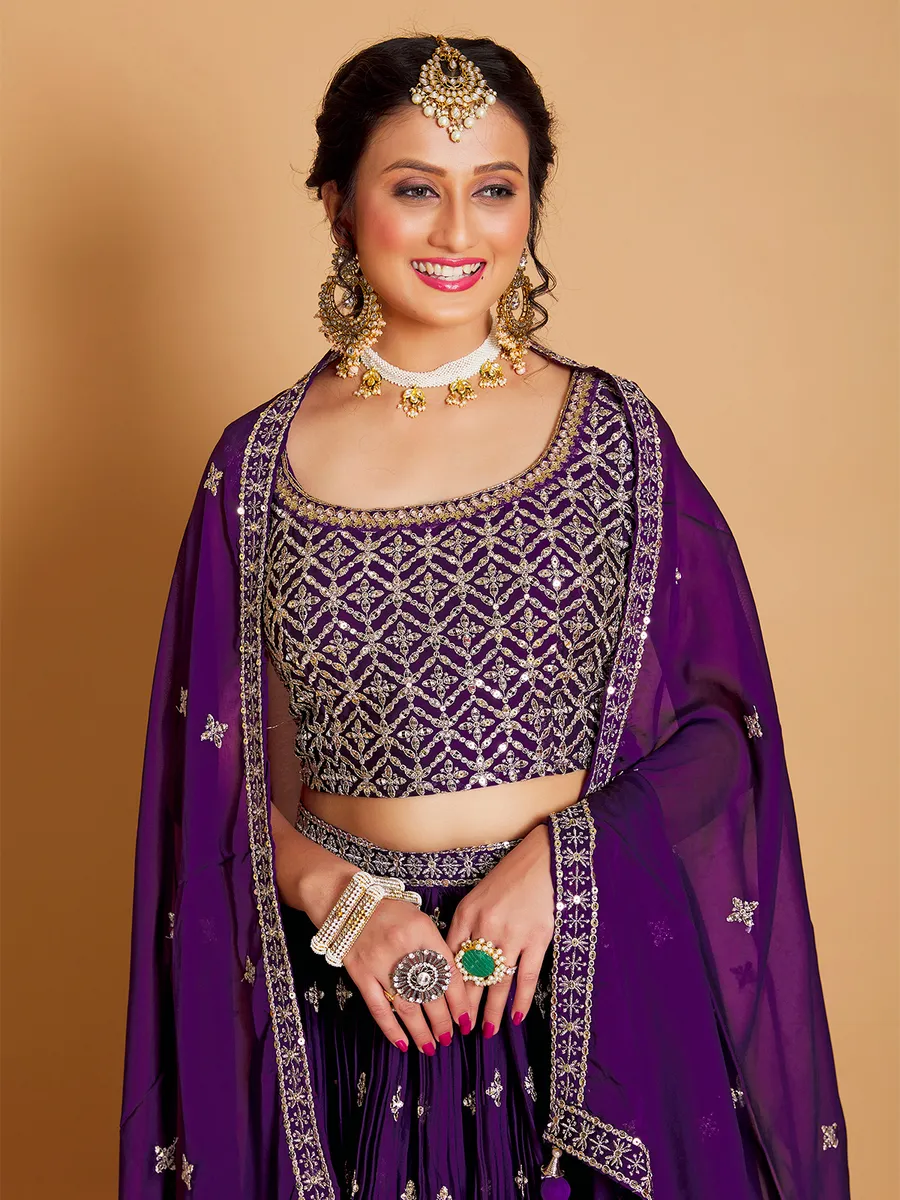 Fantastic dark purple georgette lehenga choli