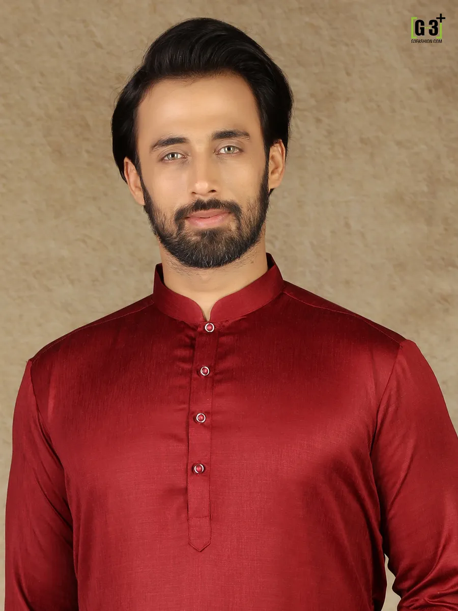 Festive function solid maroon cotton kurta suit