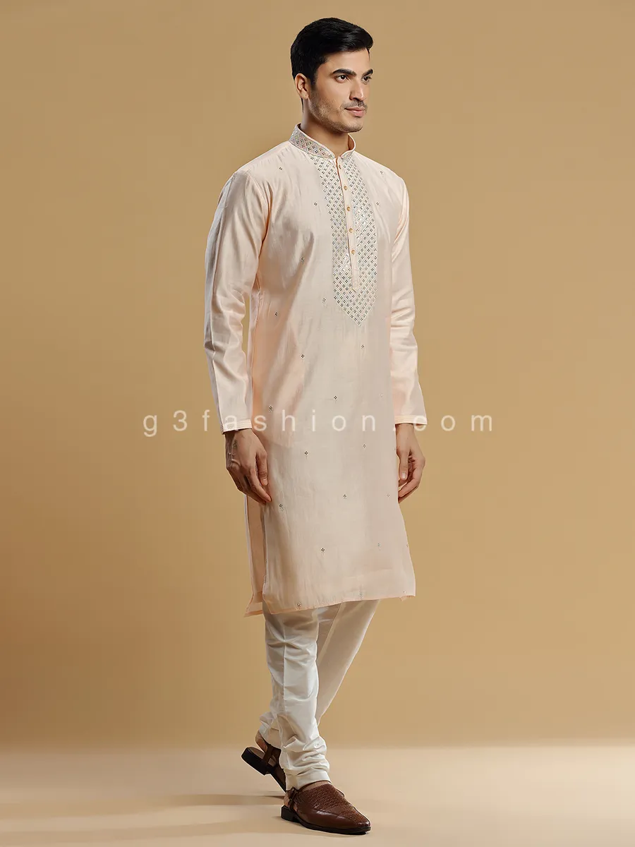 Festive look peach silk kurta suit