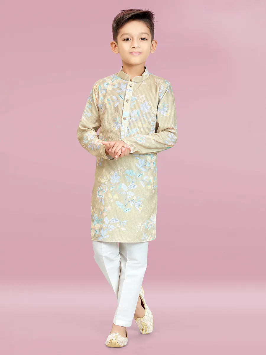 Festive style light olive printed kurta suit