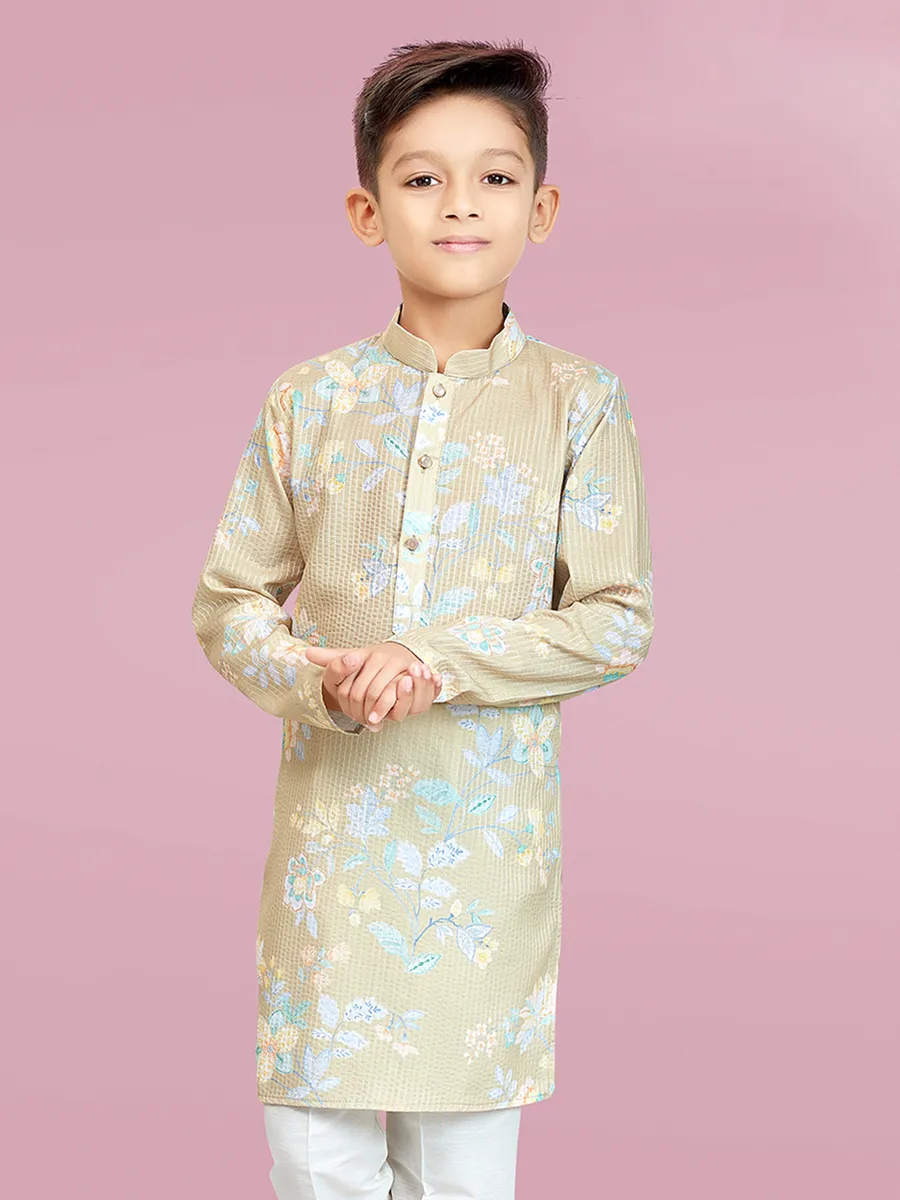 Festive style light olive printed kurta suit