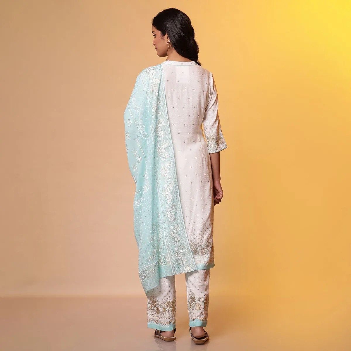 Festive style white silk palazzo suit