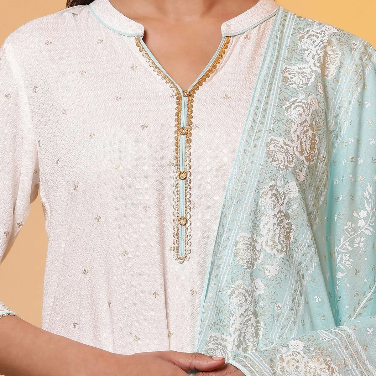 Festive style white silk palazzo suit