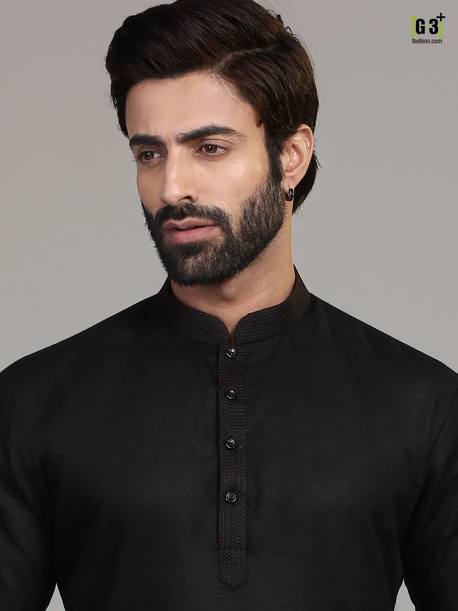 Festive wear black hue stand collar mens kurta