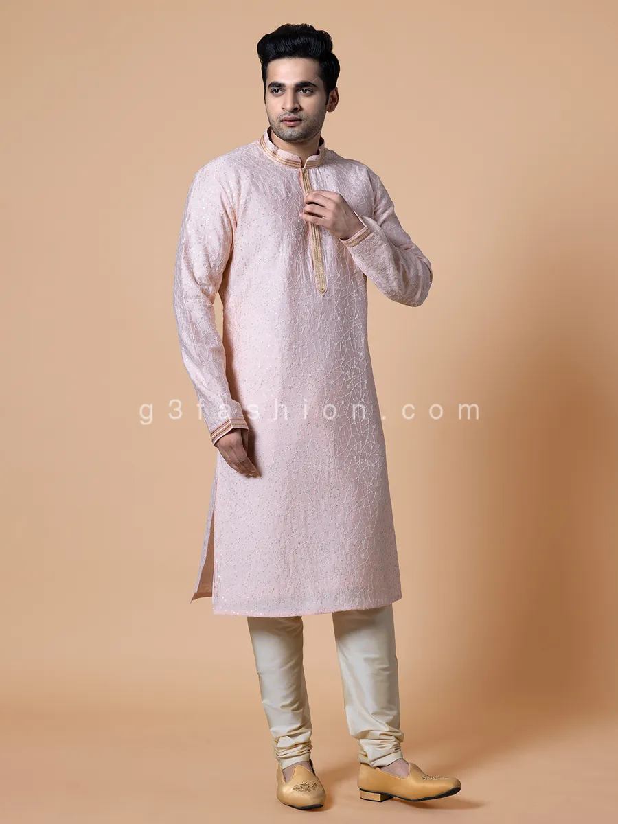 Festive wear light pink kurta suit in silk