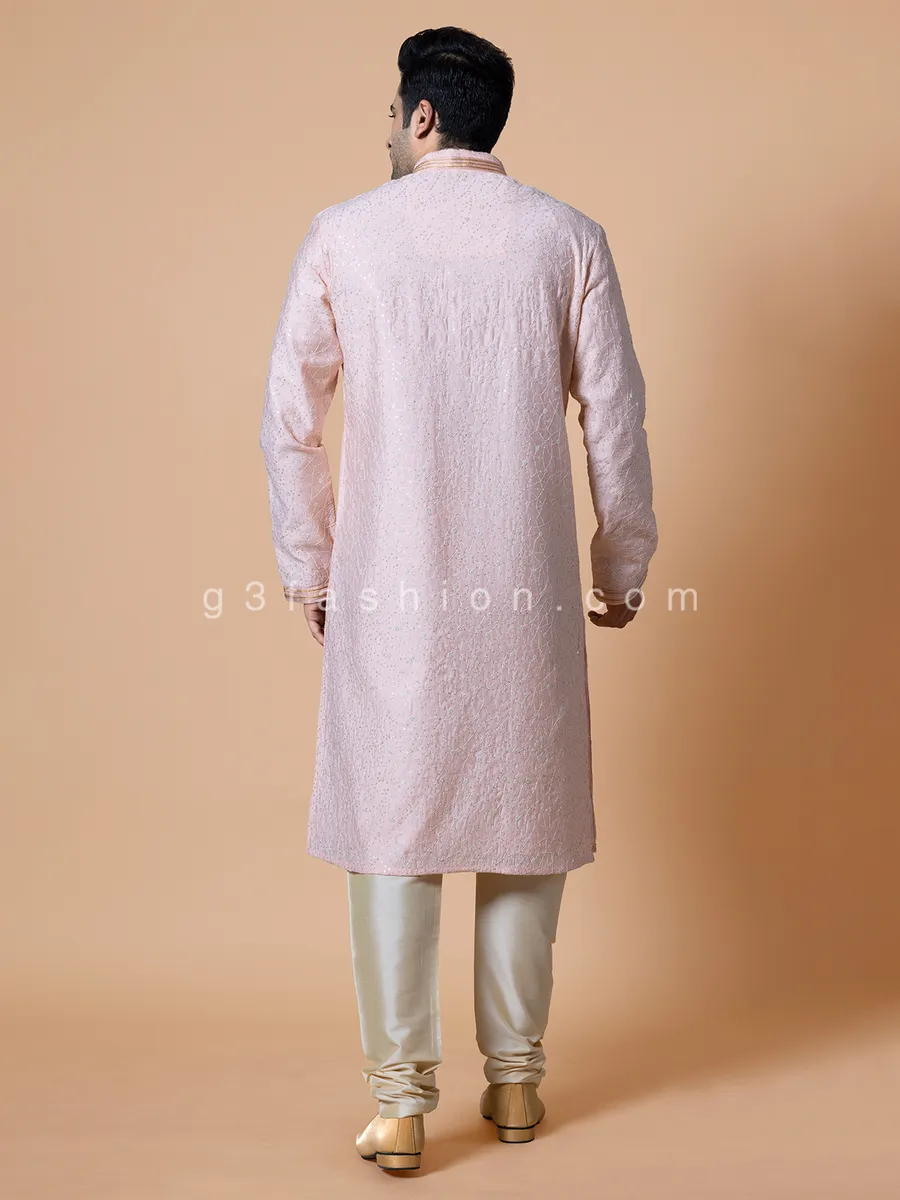 Festive wear light pink  Men Kurta pajama in silk