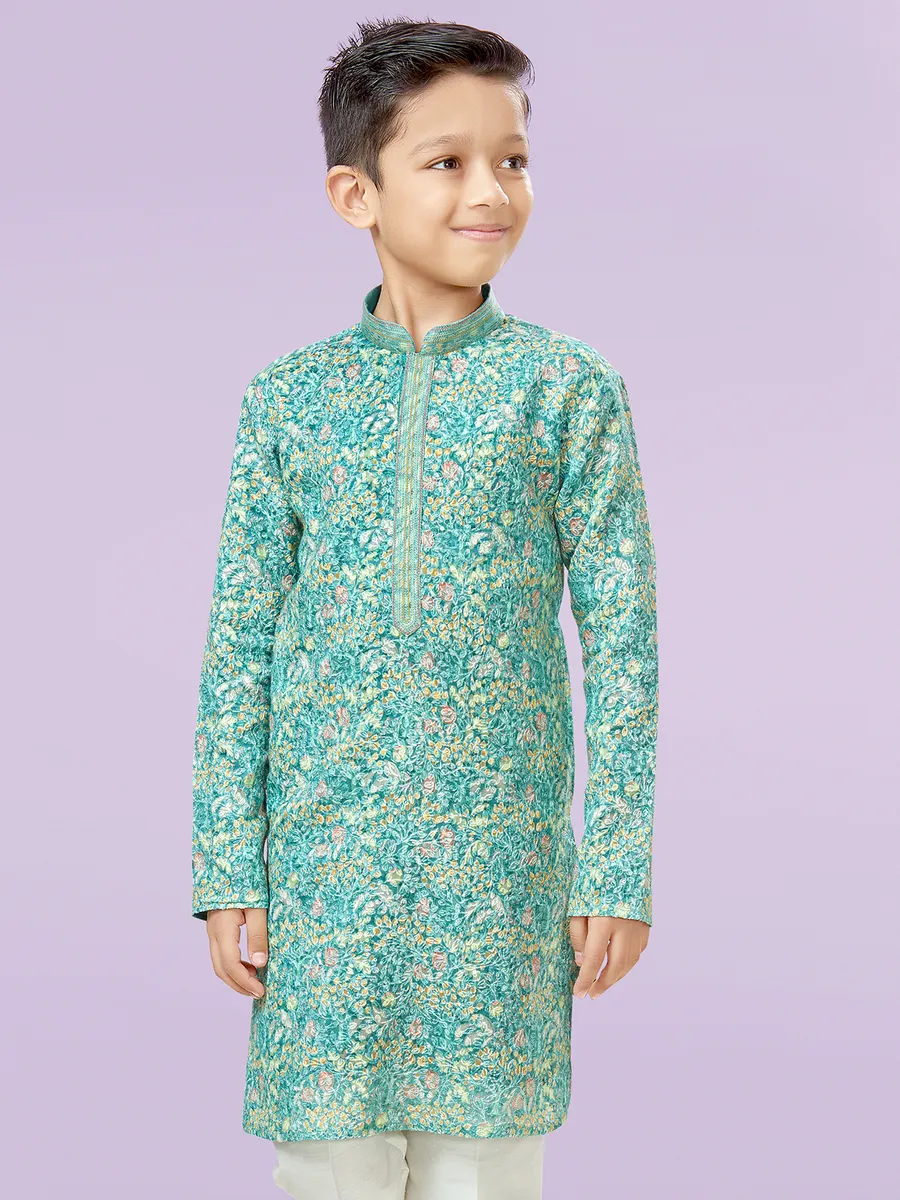 Festive wear light turquoise blue kurta set for boys