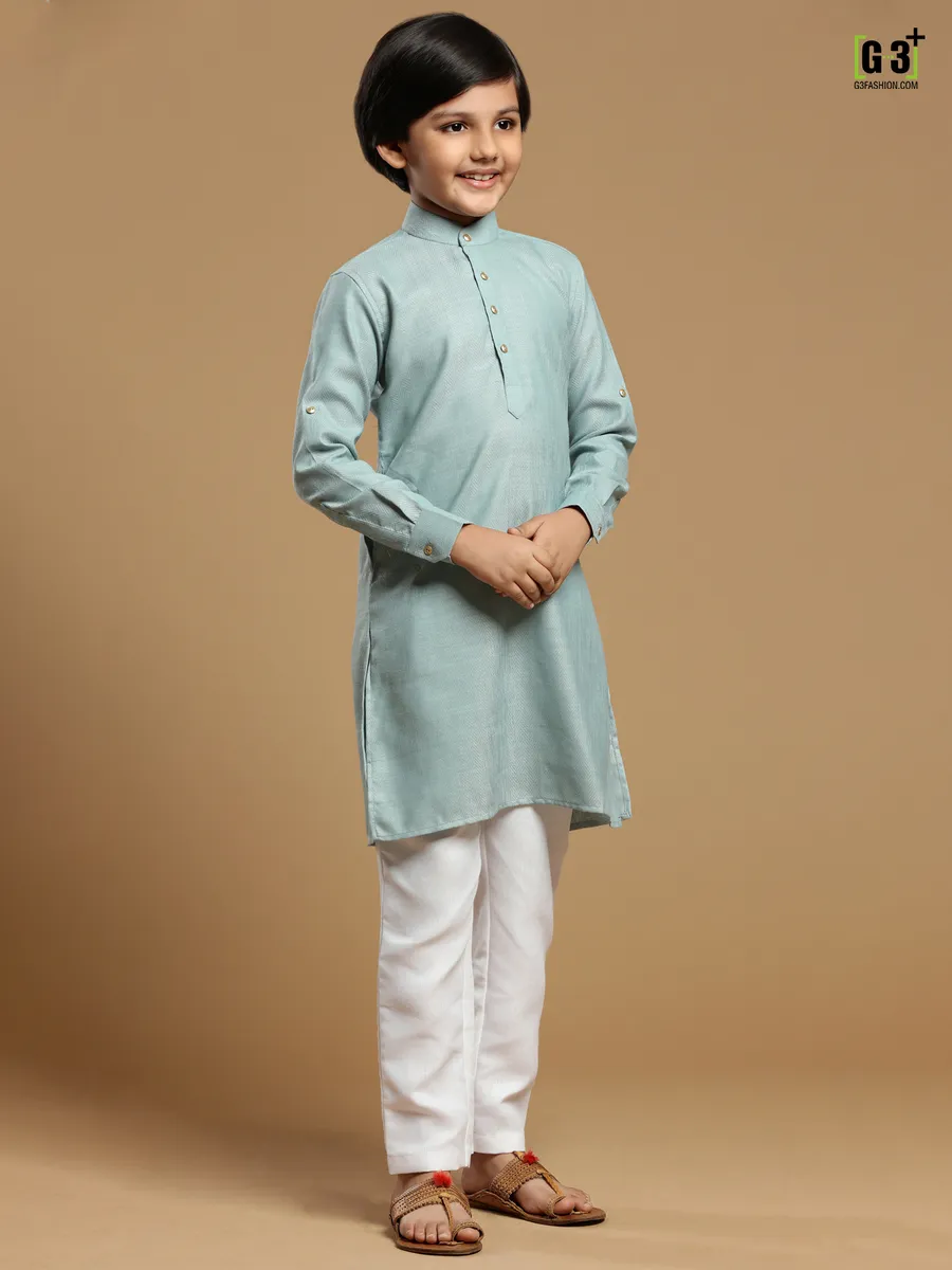 Festive wear mint green solid cotton boys kurta suit