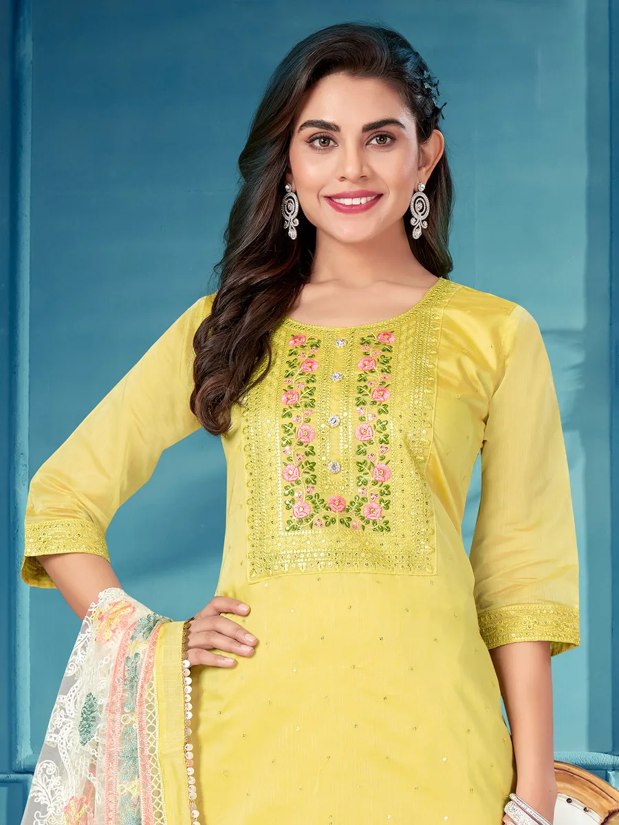 Festive wear yellow silk salwar suit