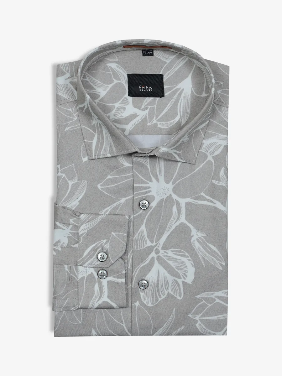 FETE beige printed cotton shirt