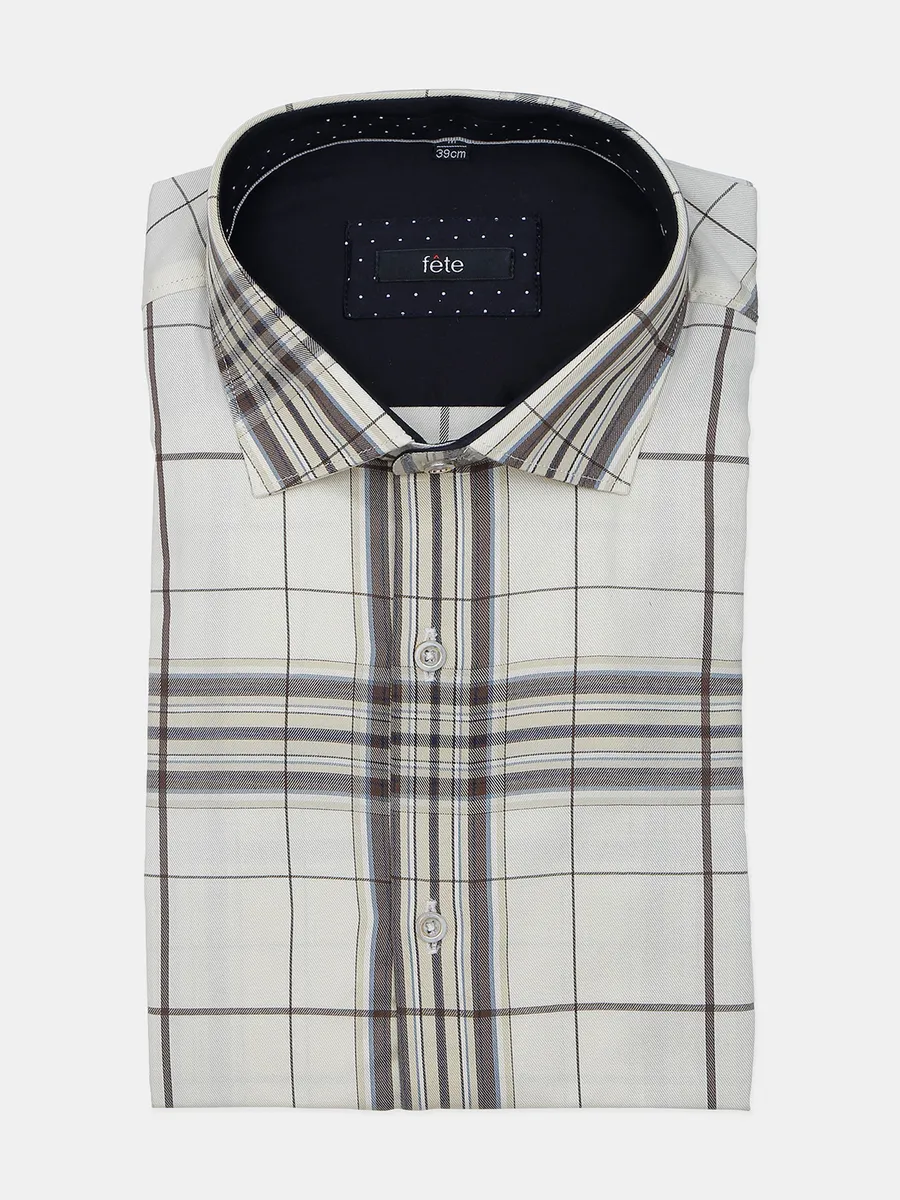 Fete cotton checks cream formal wear shirt