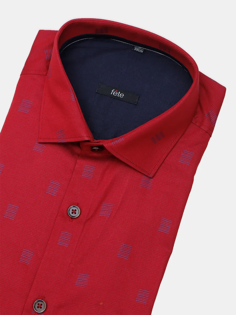 Fete cotton printed red party wear shirt