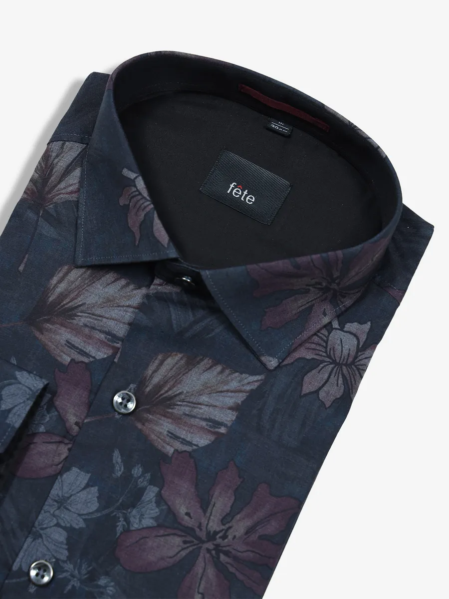 FETE dark blue printed cotton shirt