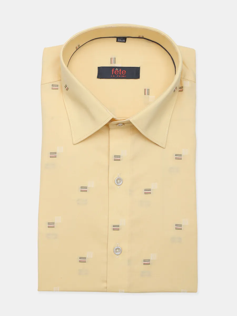 Fete formal wear lemon yellow printed shirt