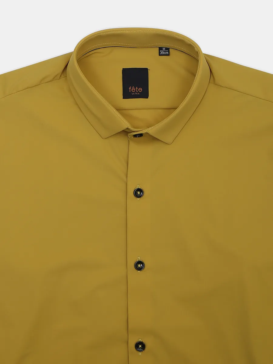 Fete mustard yellow plain cotton casual shirt