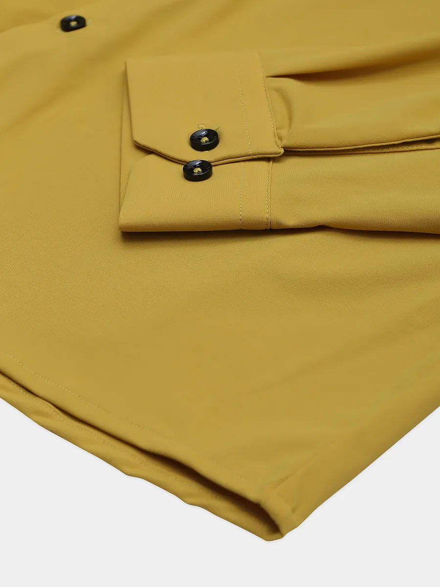 Fete mustard yellow plain cotton casual shirt