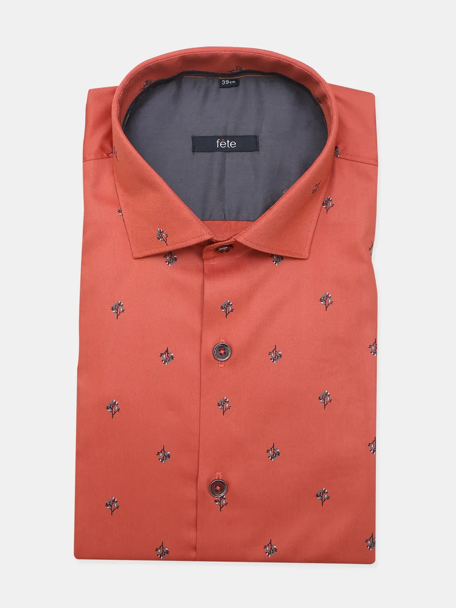 Fete printed brick orange formal shirt