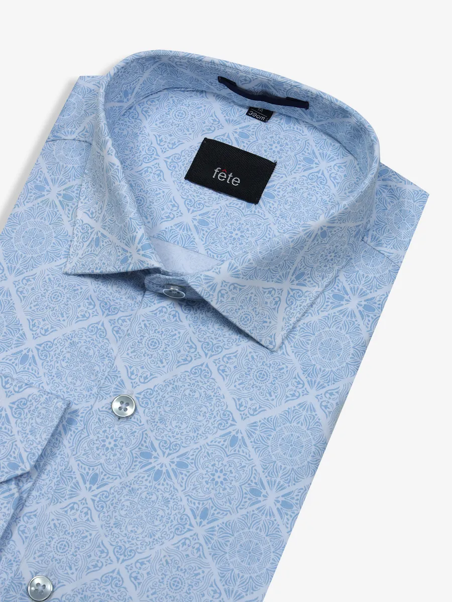 FETE white and blue cotton printed shirt