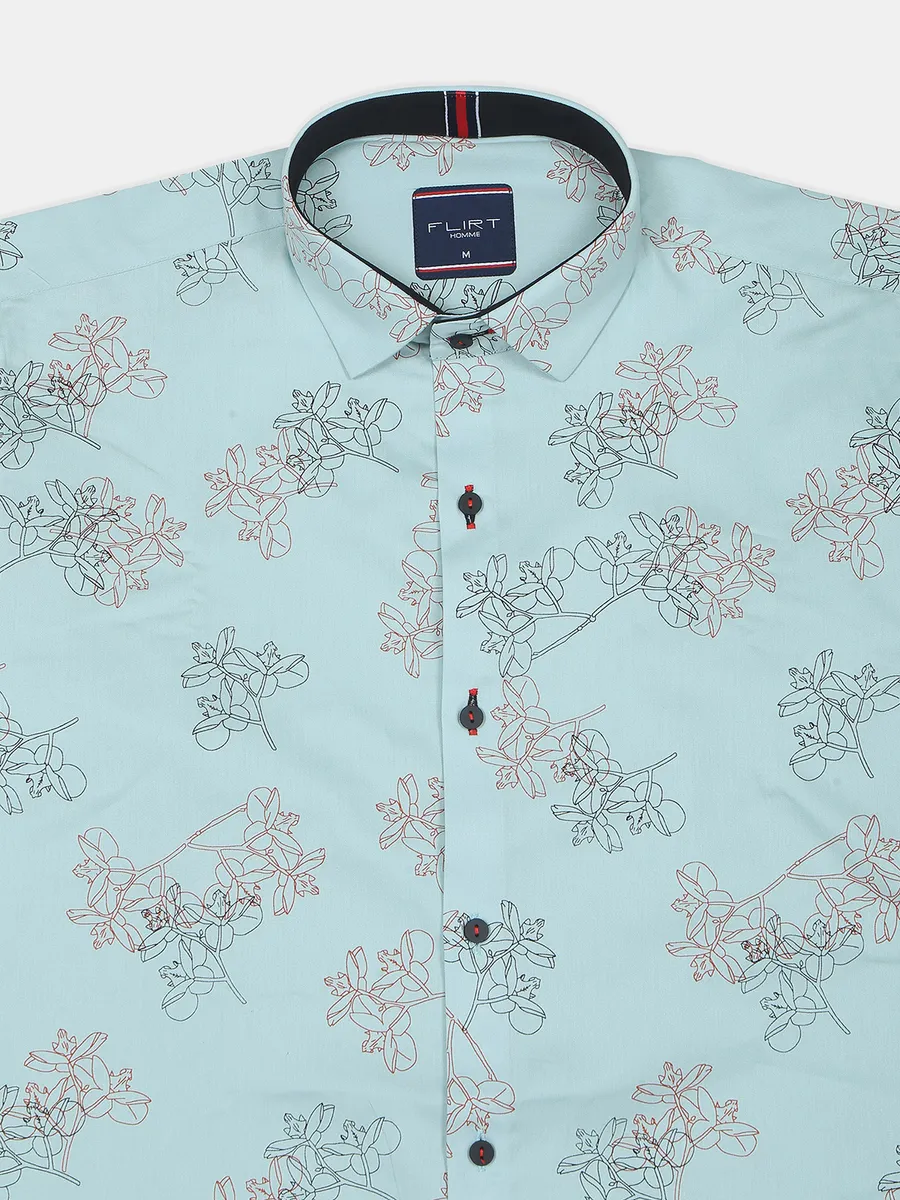 Flirt printed style sea-green shade casual shirt