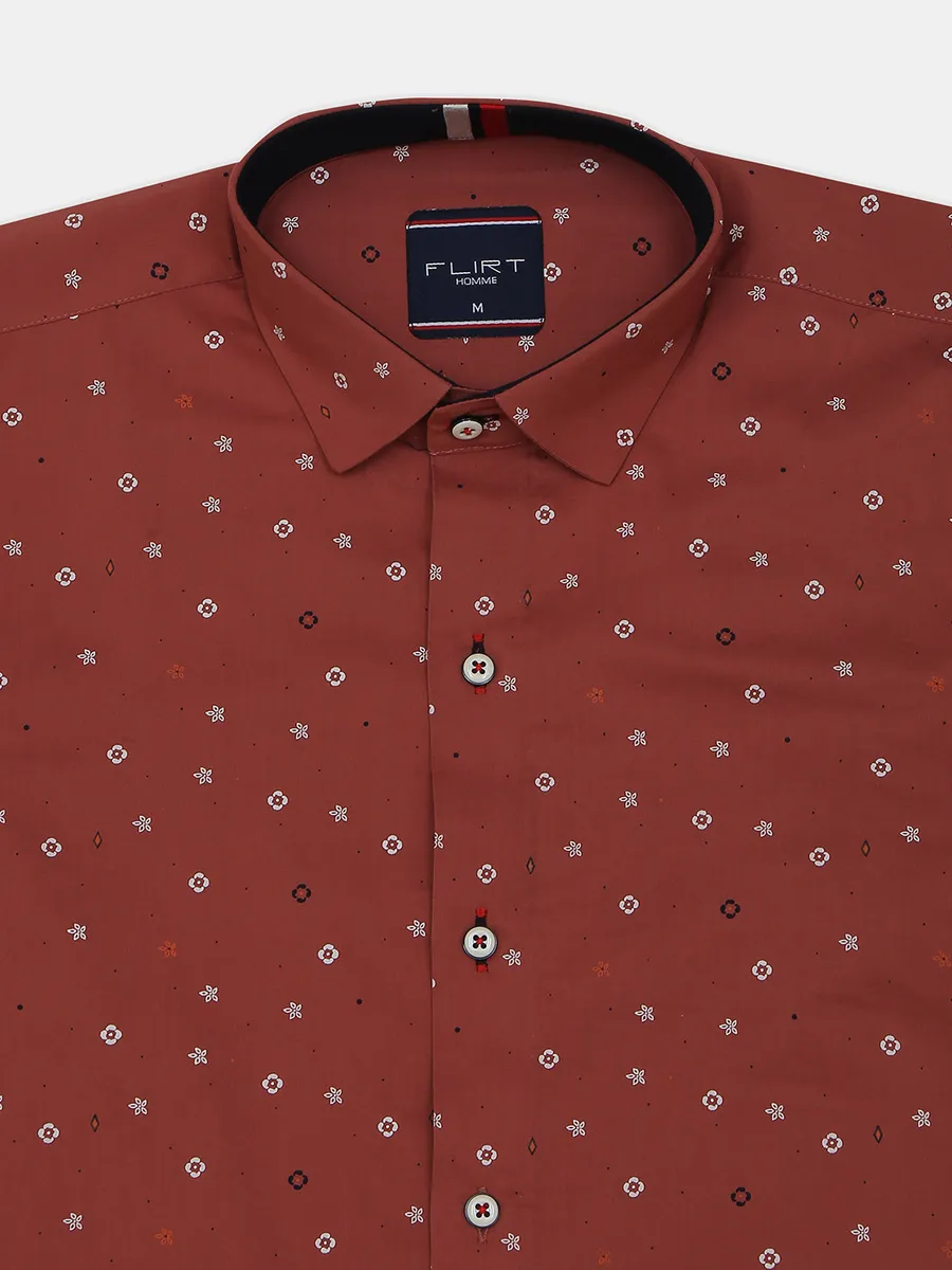 Flirt brown printed cotton shirt for men