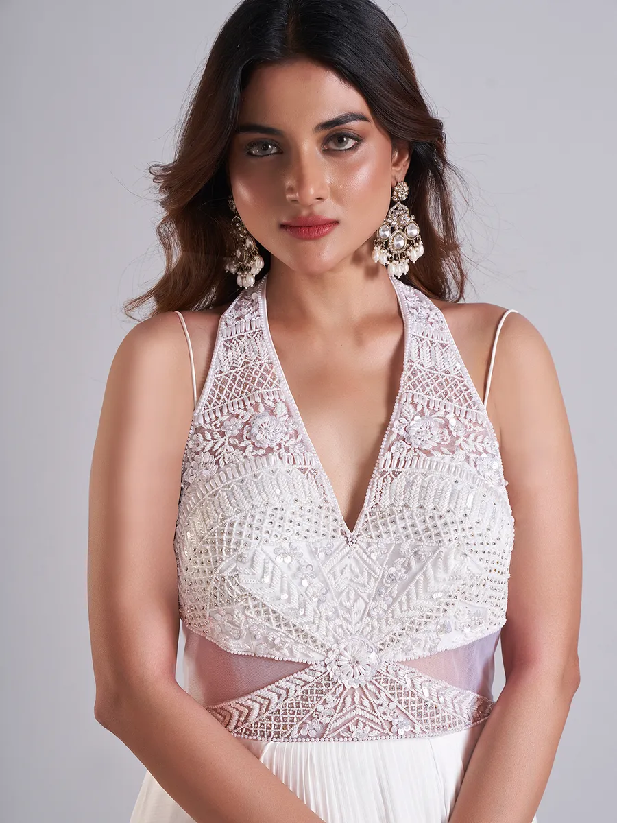 Floor length white designer salwar suit