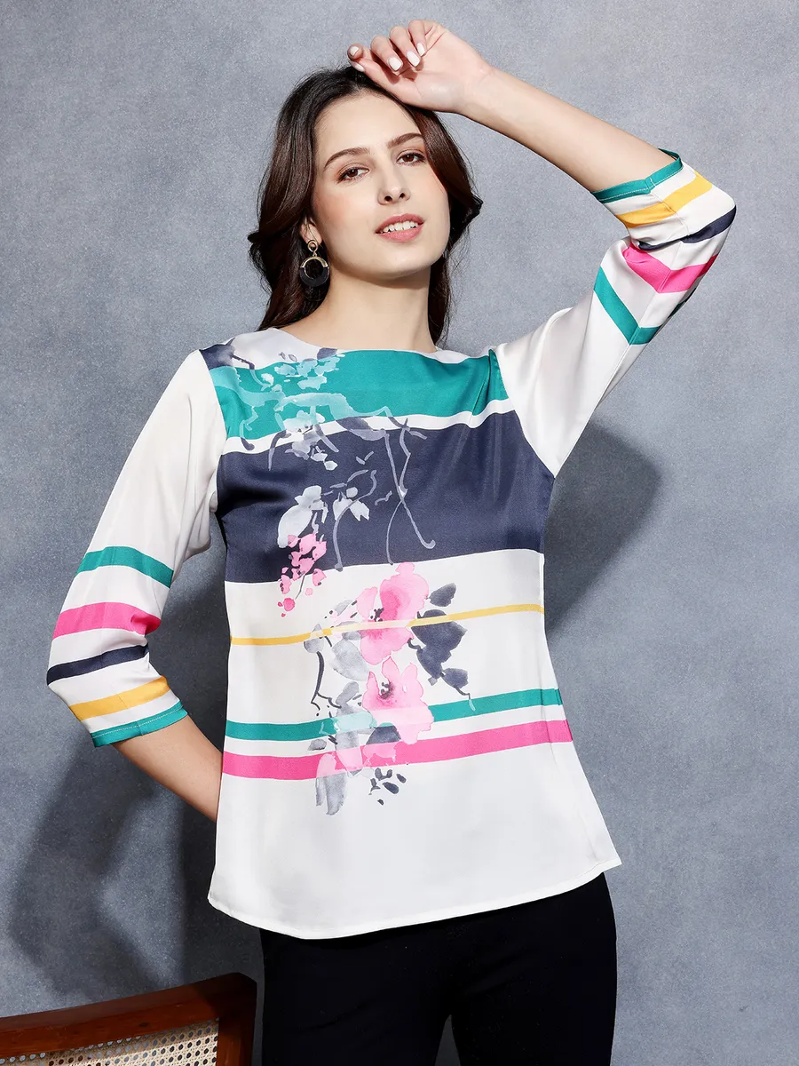 Floral printed white top