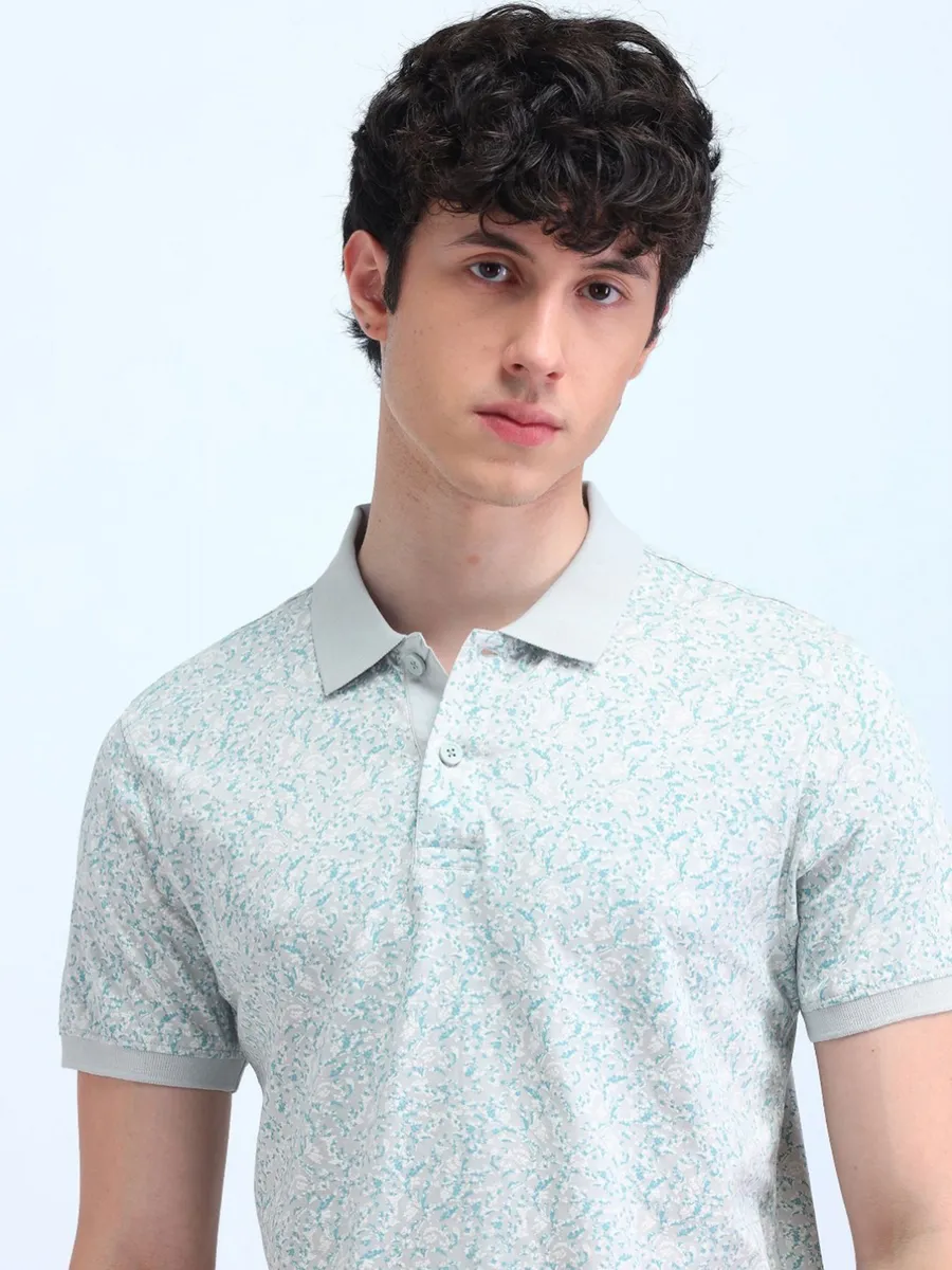 FLYING MACHINE aqua printed cotton polo t-shirt