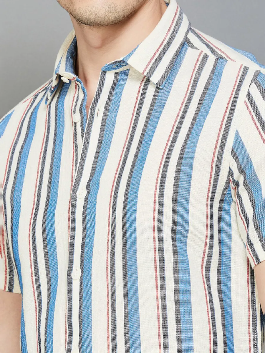 Flying Machine beige and blue stripe shirt