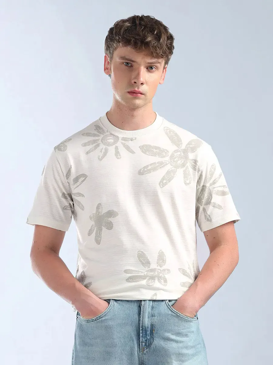 FLYING MACHINE beige classic printed slim fit t-shirt