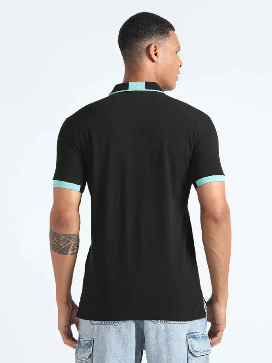 Flying Machine black plain polo t-shirt