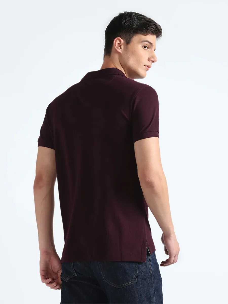 Flying Machine maroon plain t shirt