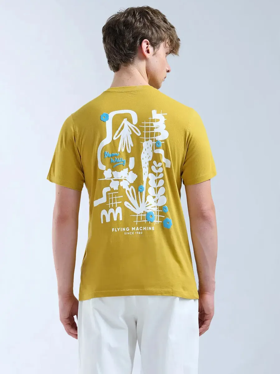 FLYING MACHINE mustard yellow printed slim fit t-shirt