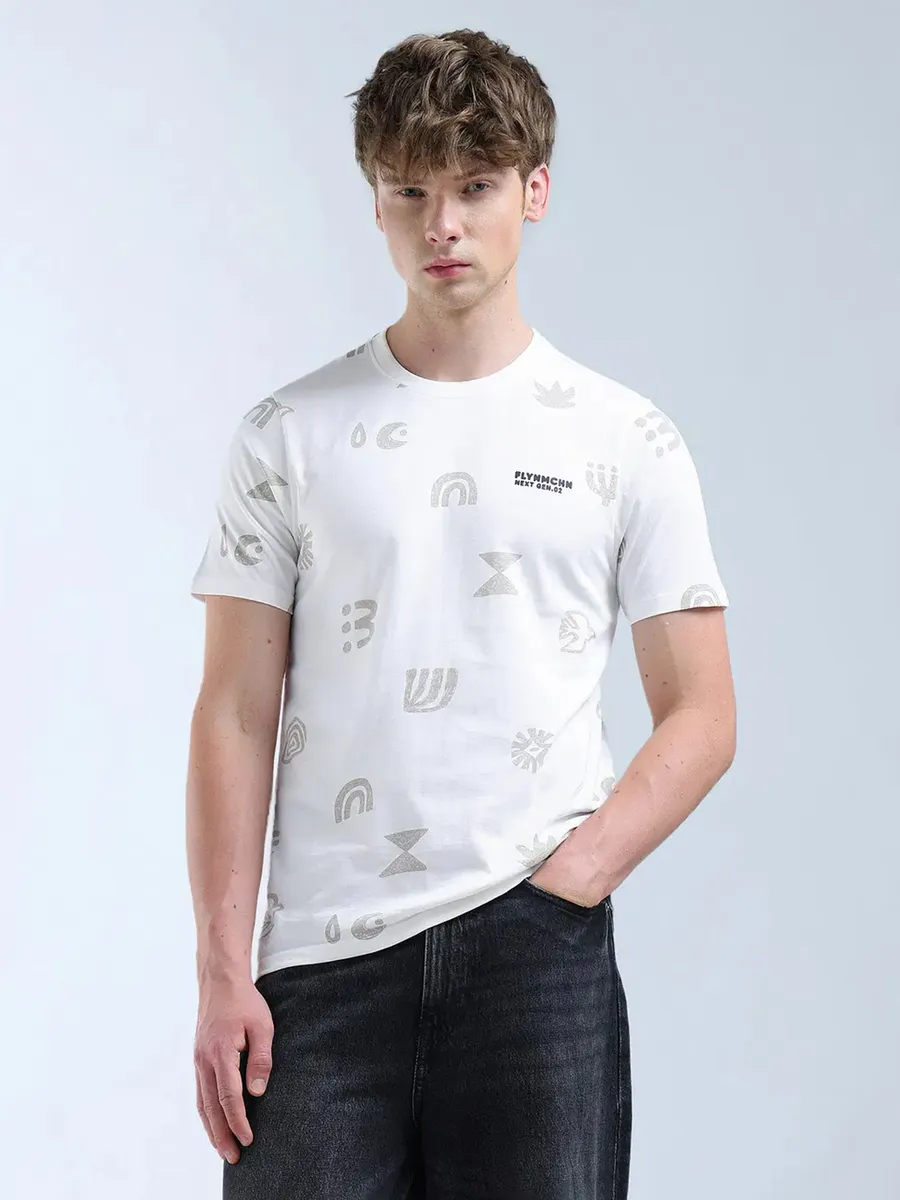 FLYING MACHINE off white printed slim fit t-shirt