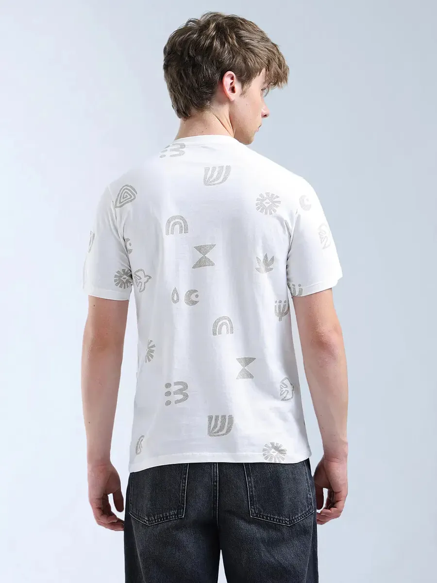 FLYING MACHINE off white printed slim fit t-shirt