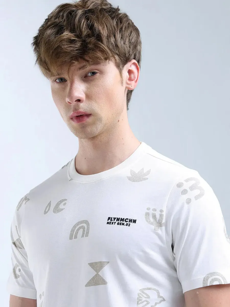 FLYING MACHINE off white printed slim fit t-shirt