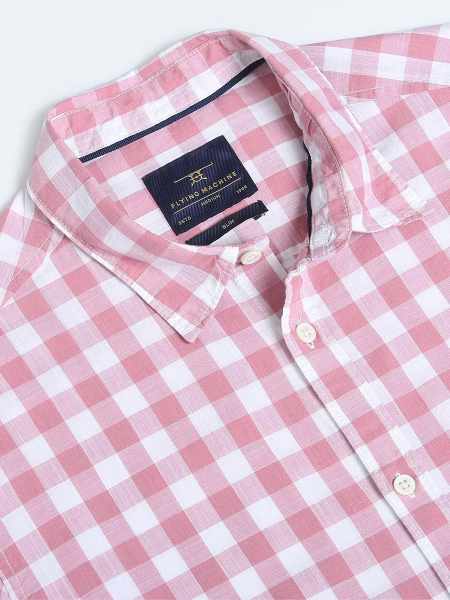 FLYING MACHINE pink checks slim fit shirt