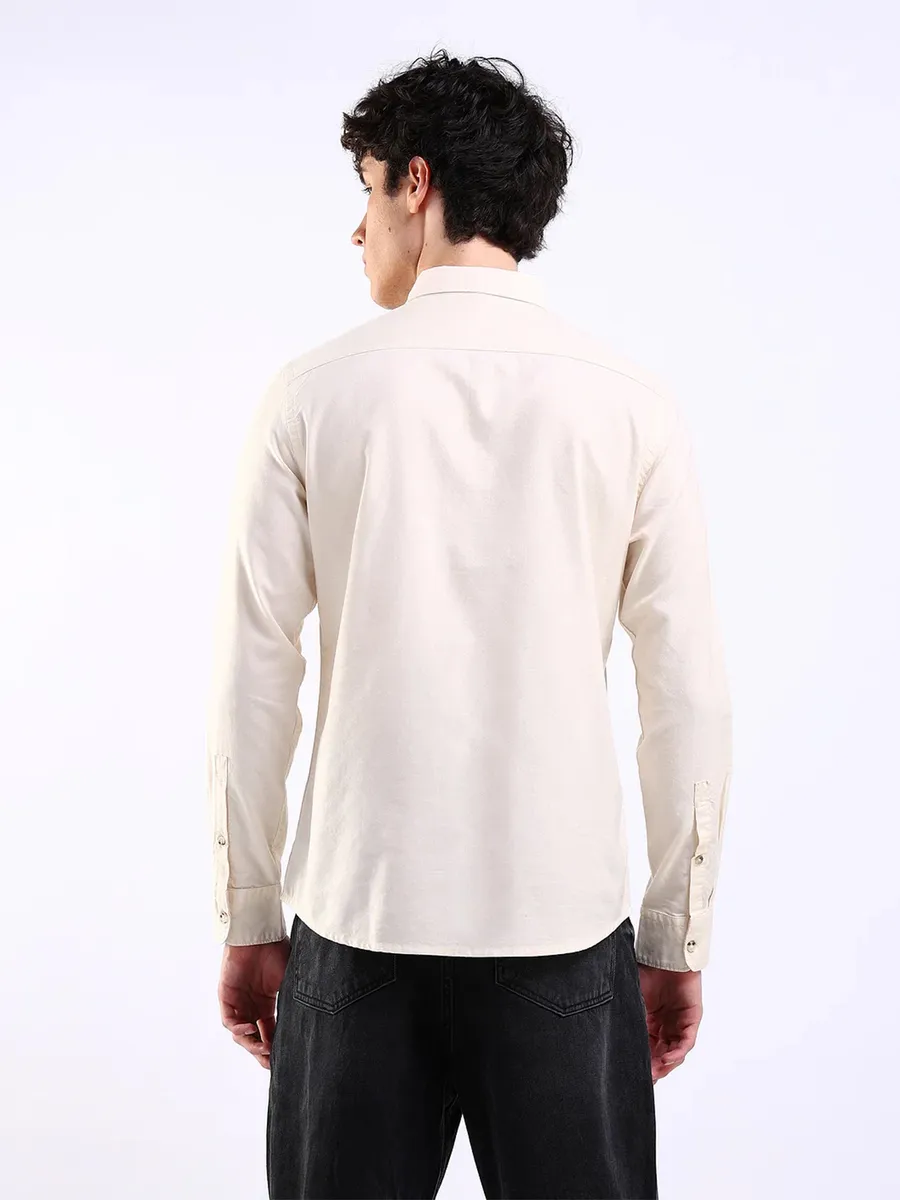 FLYING MACHINE plain cream cotton shirt