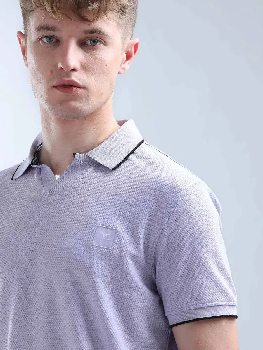 FLYING MACHINE plain purple cotton polo t-shirt