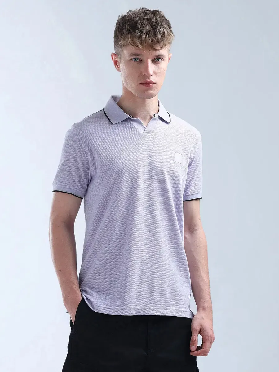 FLYING MACHINE plain purple cotton polo t-shirt