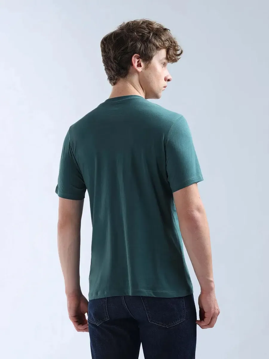 FLYING MACHINE rama green printed cotton t-shirt